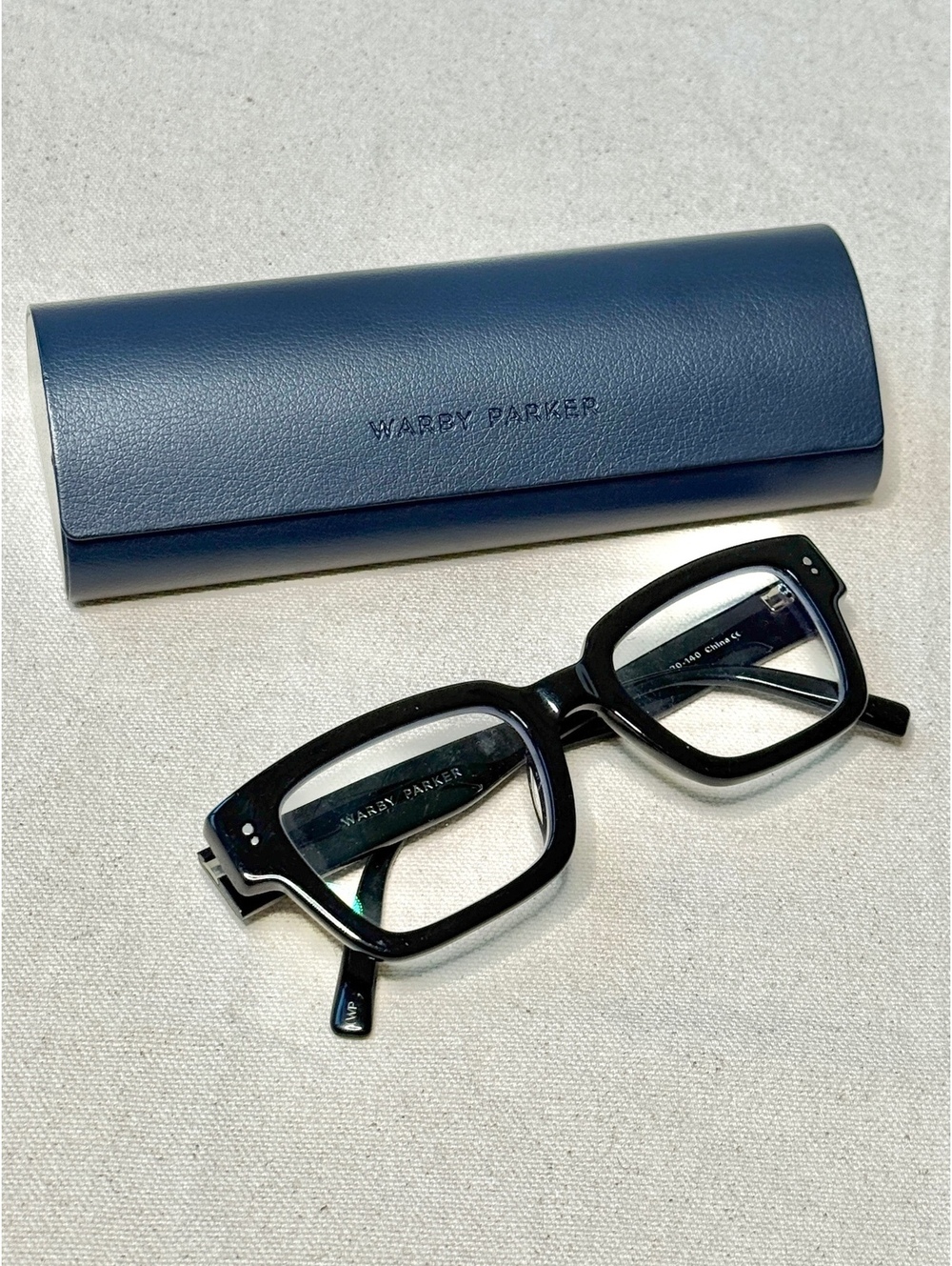 Warby Parker Latrell Jet Black Eyeglasses Frames Medium 49-20-140 + Case